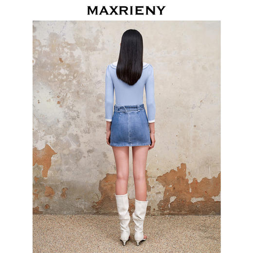MAXRIENY精致复古氛围感蝴蝶结开叉牛仔半裙秋季牛仔短裙(货号:MS88SK555) 商品图3
