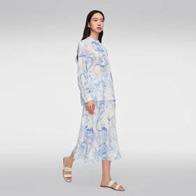 OVV抽象笔刷印花飘带雪纺衫