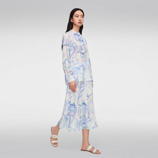 OVV抽象笔刷印花飘带雪纺衫 商品图0