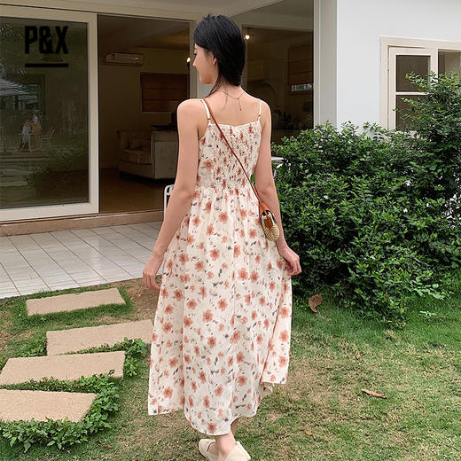 P&X设计师女装夏季方领连衣裙温柔风碎花套装长裙 824214267 花色 商品图3