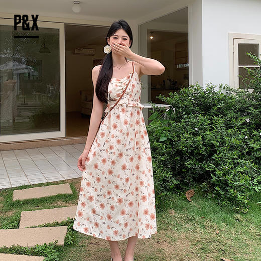 P&X设计师女装夏季方领连衣裙温柔风碎花套装长裙 824214267 花色 商品图1