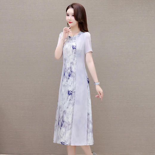 优雅气质，国风印花雪纺拼接连衣裙QYM-KSY-XLY8823-L 商品图2