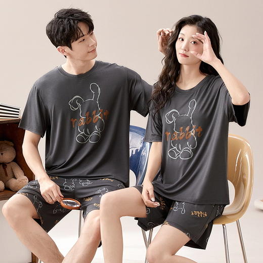 【女款自带杯垫】夏季莫代尔情侣家居服 柔软亲肤 轻薄透气 穿着不刺痒 可居家可外穿 短袖套装 商品图8