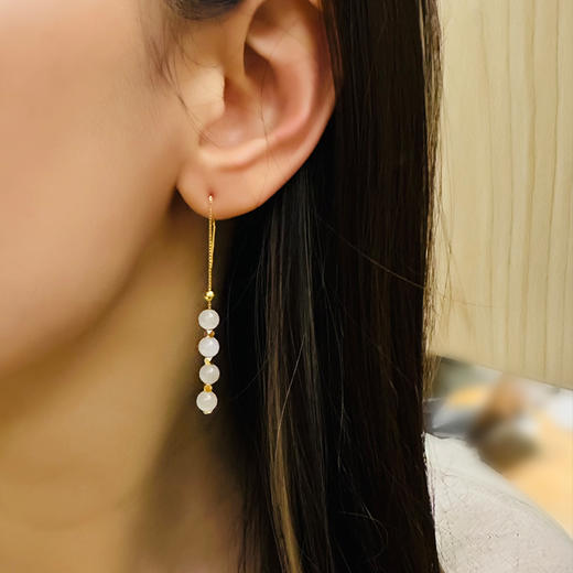 ysfb-03007【云赏珠宝】新中式和田玉玲珑耳坠s925纯银耳线耳环 商品图2