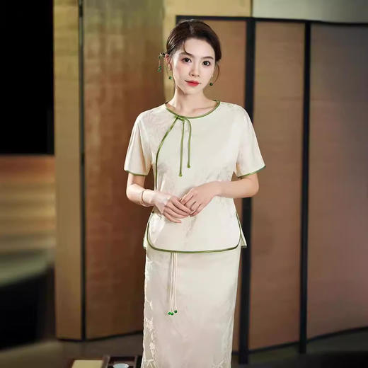 新中式短袖夏民国风，改良版旗袍年轻款套装GSJ-890 商品图3