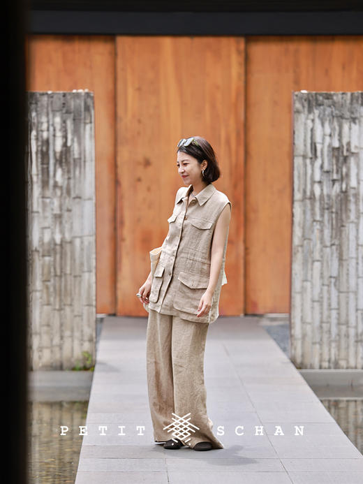 PETIT SCHAN小闪 CLO#487 in former days 昔日 色织亚麻汉麻拼贴装饰直筒裤 商品图1