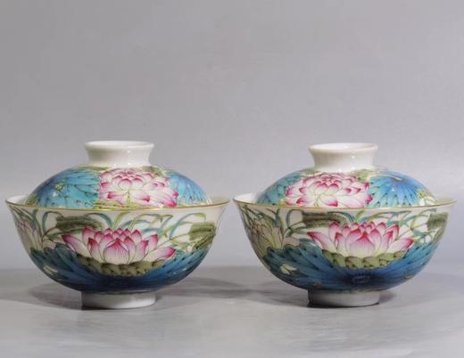 粉彩荷花盖碗 商品图0