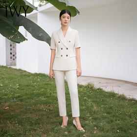 IWY/杏色短袖西服外套女职业西装套装售楼部经理工作服美容院工装C13211+P13211