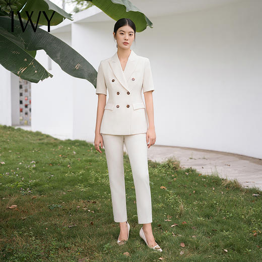 IWY/杏色短袖西服外套女职业西装套装售楼部经理工作服美容院工装C13211+P13211 商品图0