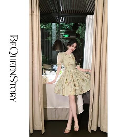 BeQueenStory【绿野盛会】桑蚕丝蓬蓬裙重工水晶钻链收腰连衣裙 商品图4