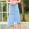 欧芮儿2019秋装新显瘦牛仔半身裙女修身中长裙复古不规则A字裙 商品缩略图0