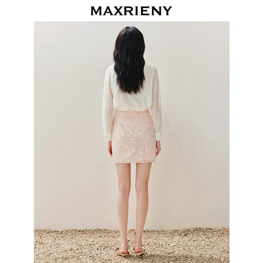 MAXRIENY精致优雅风珠片绣花半裙2024夏季新款直筒高腰半身裙子(货号:MS85SK025) 商品图3
