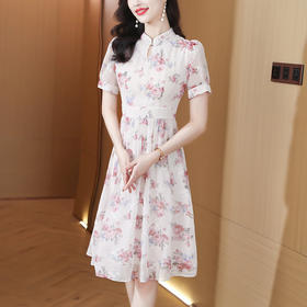 AHM-8689中国风印花新中式连衣裙夏季新款法式气质收腰显瘦中长裙