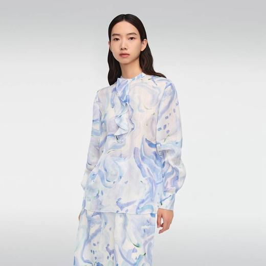 OVV抽象笔刷印花飘带雪纺衫 商品图2