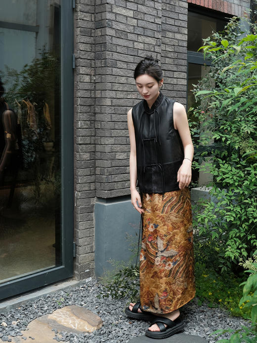 盛唐牡丹 |绵羊皮新中式对襟马甲 商品图8