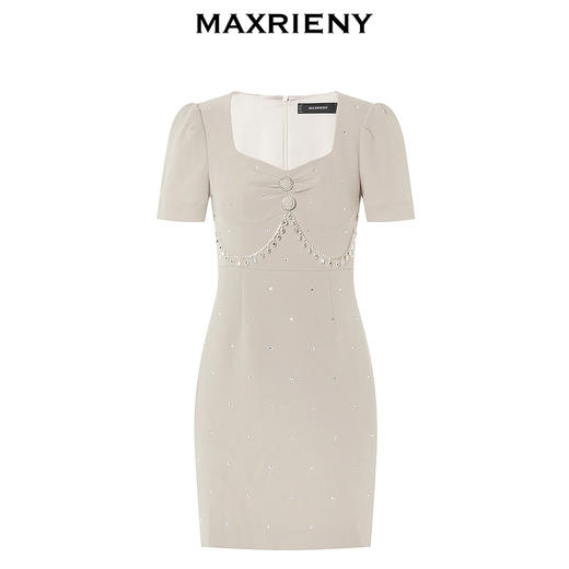 【商场同款】MAXRIENY复古简约通勤风燕麦色烫钻连衣裙春(货号:MC88DR090) 商品图4