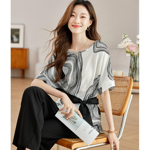 CC蝙蝠衫雪纺圆领短袖t恤女夏季2024新款宽松显瘦遮肚子大码上衣薄 商品图1