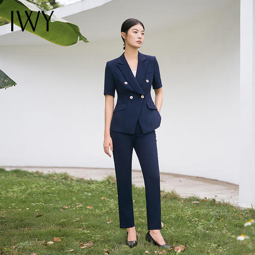 IWY/藏青色西装套装短袖职业装商务气质西服外套女上班售楼部工装C13216+P11356 商品图1