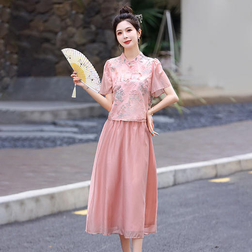 新中式国风刺绣套装裙，气质复古时尚旗袍连衣裙HR-AQHUI2475 商品图1