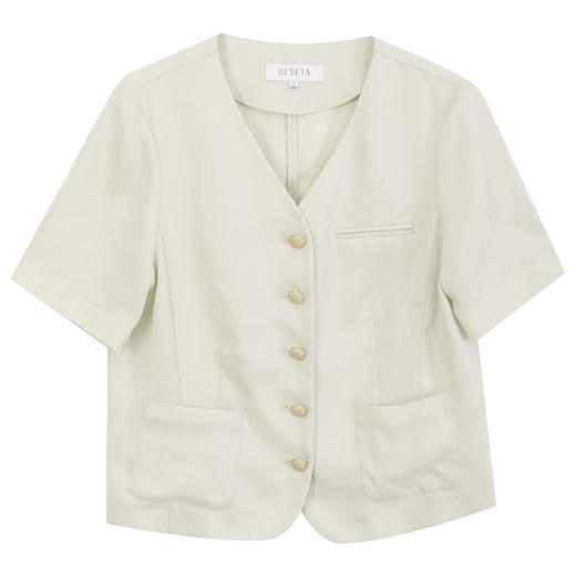 玳莎V领天丝短款外套女士2024夏季新款简约通勤上班纯色短袖上衣  EB37101 商品图4