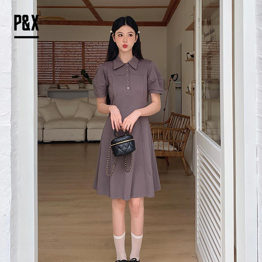 P&X设计师女装夏季polo裙小个子针织连衣长裙 824208261 灰色 商品图2