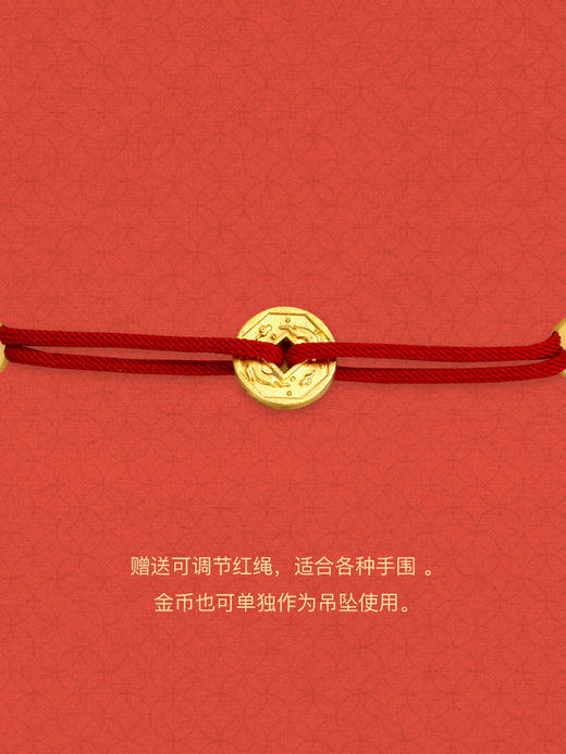 鹿鸣珠宝 2023兔年足金开运金币999纯金手链红绳项链满月送礼 商品图3