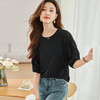 CCML-3365港风别致全棉上衣女夏季圆领拼接小衫薄款妈妈针织衫五分袖t恤薄 商品缩略图1