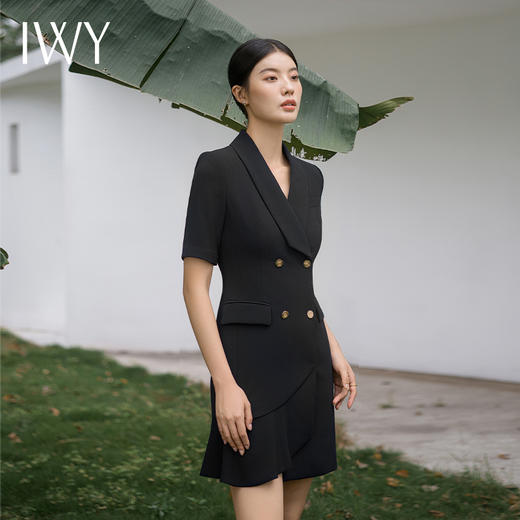 IWY/夏季薄款黑色西装连衣裙短袖名媛收腰气质显瘦通勤商务正装裙Q11255 商品图1