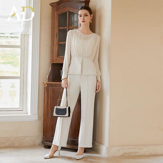 AD御姐范职场两件套衬衫女春夏新款米杏色微透视上衣阔腿西装裤子 商品图1