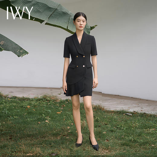 IWY/夏季薄款黑色西装连衣裙短袖名媛收腰气质显瘦通勤商务正装裙Q11255 商品图0