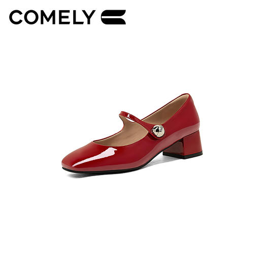 康莉KYQ2K050漆皮复古玛丽珍鞋春季新款方头中跟甜美粗跟单鞋 商品图3