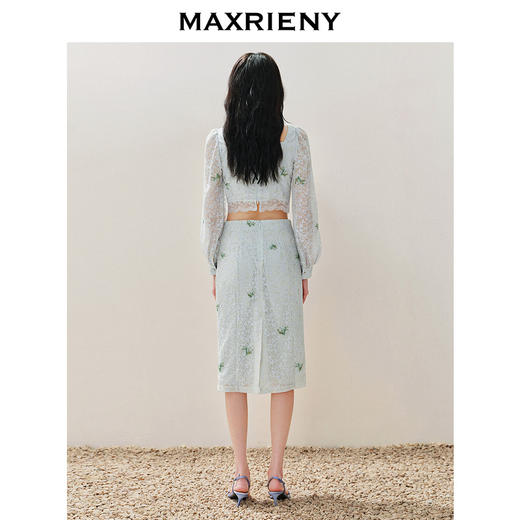 MAXRIENY精致复古感蕾丝半裙竹叶提花2024夏季新款高腰修身裙子(货号:MS85SK069) 商品图3