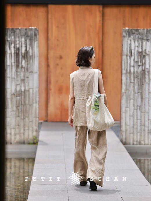PETIT SCHAN小闪 CLO#487 in former days 昔日 色织亚麻汉麻拼贴装饰直筒裤 商品图4