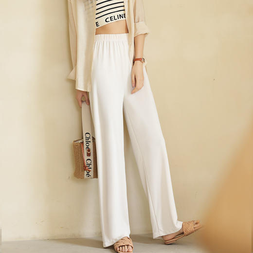  夏季薄款【透气垂坠感阔腿裤】韩系休闲裤 橡筋高弹腰 宽松直筒裤子 商品图6