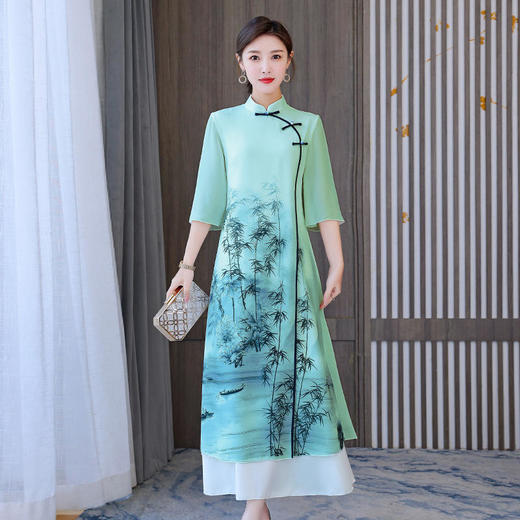 复古改良奥黛中国风气质显瘦连衣裙 商品图1