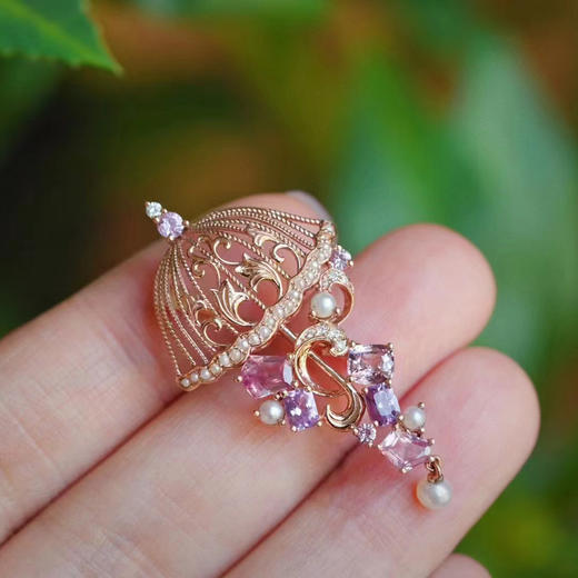 龢盒原创 玫瑰金紫色蓝宝石古典胸针吊坠 商品图4