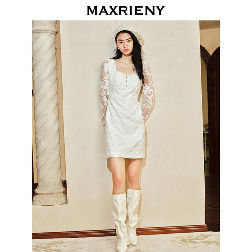 【商场同款-宫廷飞鸽】MAXRIENY复古宫廷蕾丝飞鸽扣连衣裙24春款(货号:MC85DR004) 商品图2