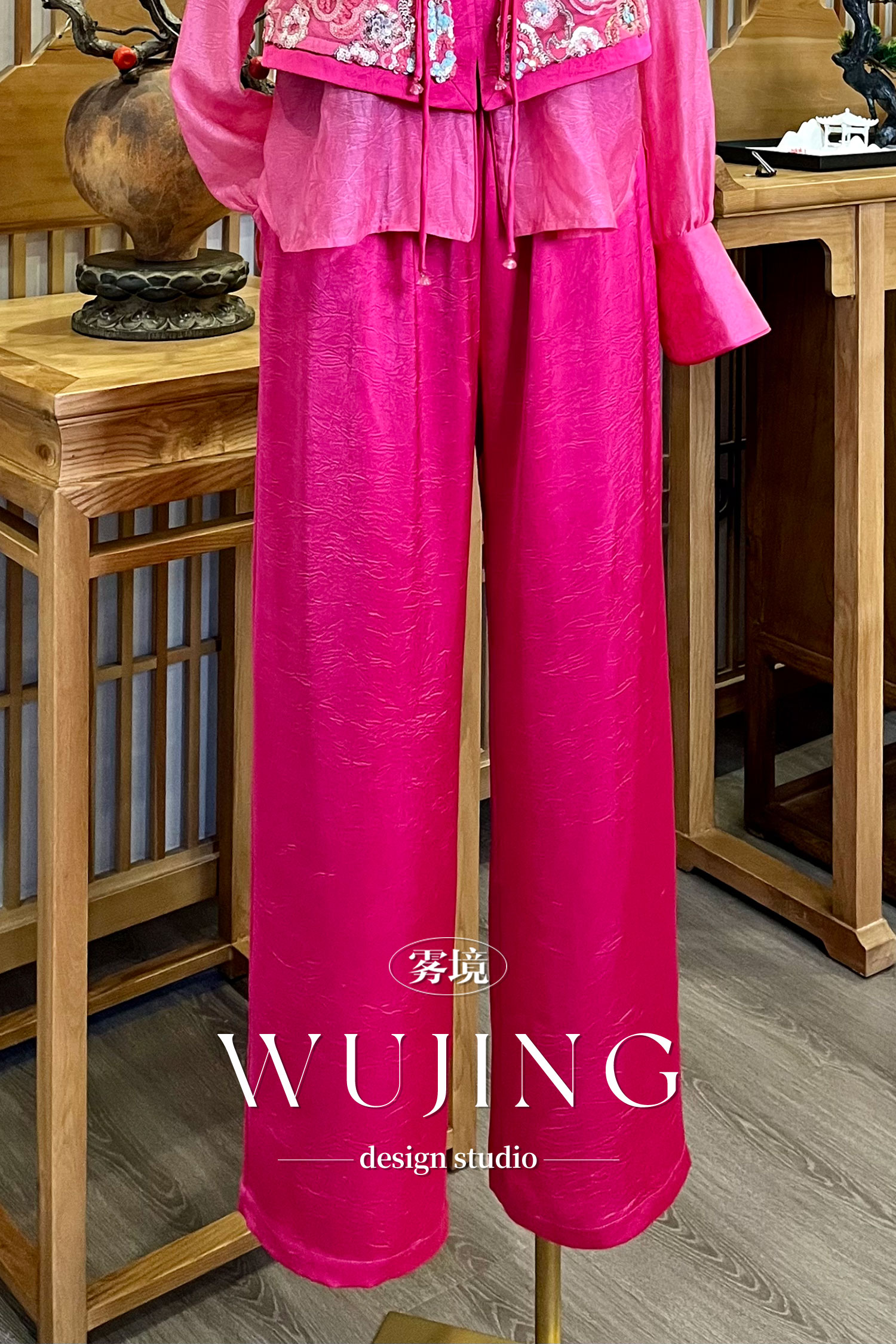 【雾境定制】粉韵祥云&兰亭风月系列松弛感显瘦显高压褶醋酸直筒裤 3204060