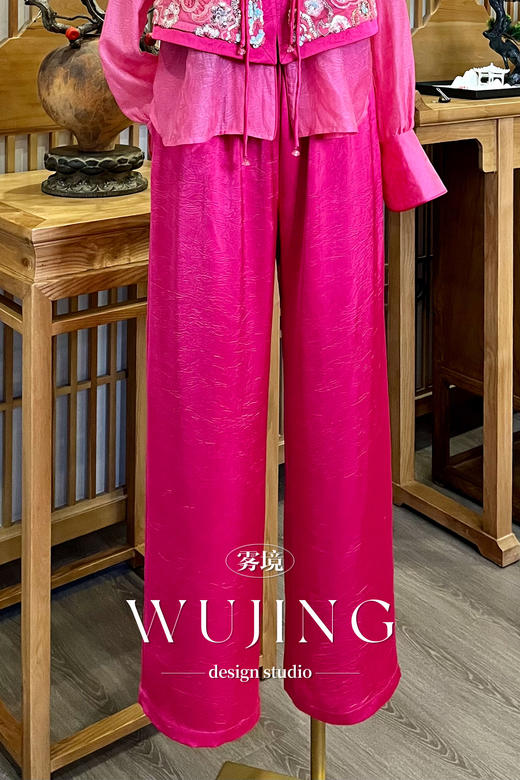 【雾境定制】粉韵祥云&兰亭风月系列松弛感显瘦显高压褶醋酸直筒裤 3204060 商品图0