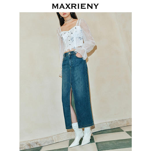 【东方玉兰-商场同款】MAXRIENY精致复古感开衩牛仔半裙2024春款(货号:MC85SK039) 商品图2