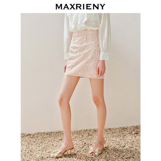 MAXRIENY精致优雅风珠片绣花半裙2024夏季新款直筒高腰半身裙子(货号:MS85SK025) 商品图2