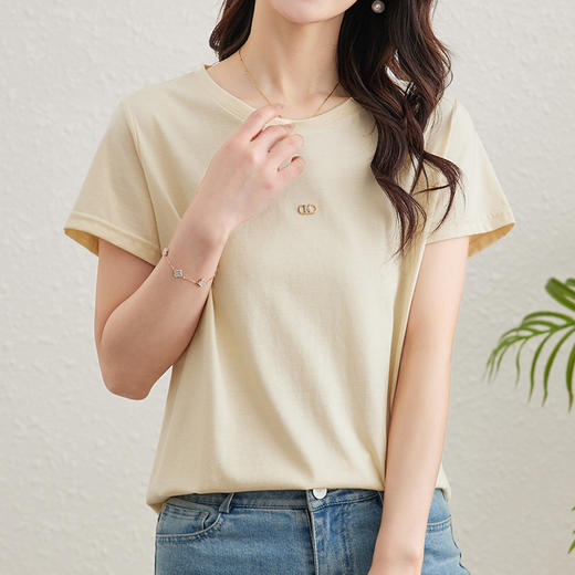 TC 85602桑蚕丝短袖t恤打底衫纯色短袖显瘦上衣 商品图1