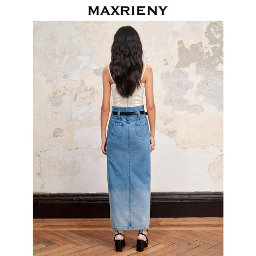MAXRIENY高腰斜开叉牛仔长裙早秋小众设计感半裙(货号:MC88SK613) 商品图3