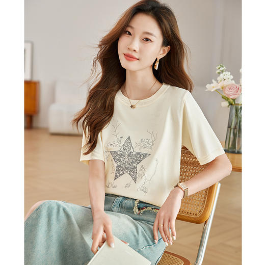 冰丝短袖t恤，印花设计感小众针织小衫CC-ML-3361 商品图2