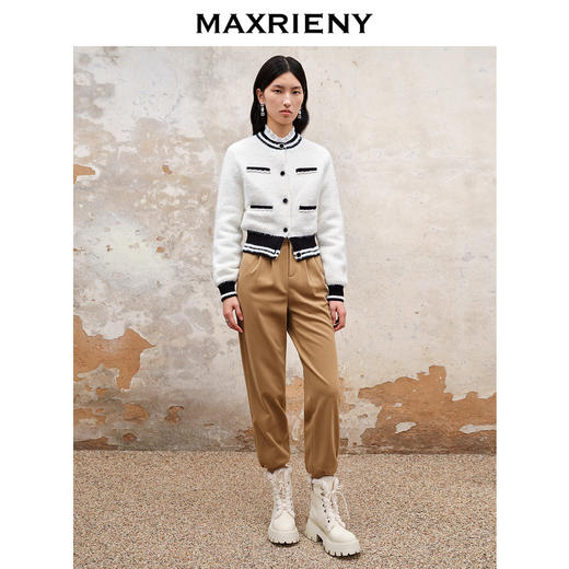 MAXRIENY美拉德配色针织休闲裤秋冬高腰褶皱工装裤子(货号:MS88PA505) 商品图1
