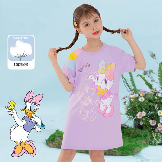 迪士尼童装女童短袖连衣裙夏季中小童卡通包包裙子 商品图2