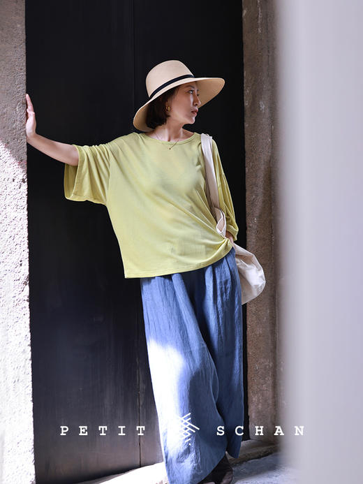 PETIT SCHAN小闪 CLO#485 relaxing moment 放松时刻 兰精天丝羊毛夏季清透感宽松短袖T恤 商品图2