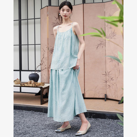 海边度假肌理提花清冷两件套女夏季竹子吊带搭半裙套装V1341232 商品图3