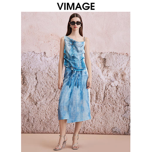 VIMAGE纬漫纪夏季新款设计感高腰显瘦时尚通勤半身裙V2106720 商品图1