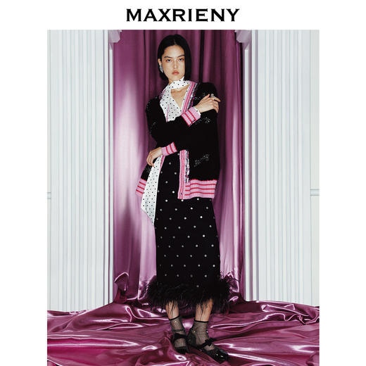 【商场同款】MAXRIENY复古波点羽毛半裙2023冬季新款(货号:MC88SK808) 商品图1